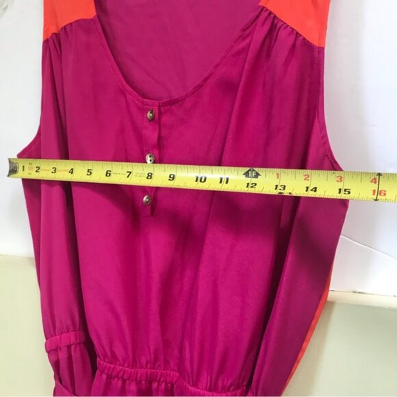 MERONA NEW Sleeveless A-Line Color Block Dress Dress Elastic Waist Crew Button L - Picture 13 of 16